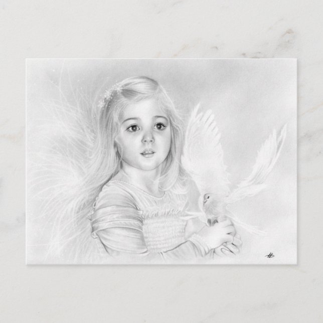 Wonder Little Angel Girl with white Dove postcard (Front)