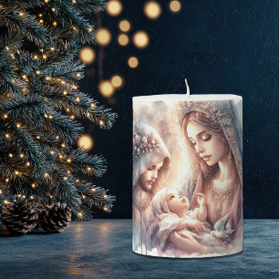 Wonder Of The Nativity Christmas Pillar Candle