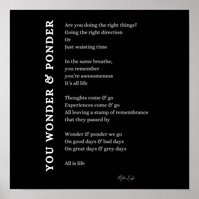 Wonder ponder self love care poem poster wall art  (Front)