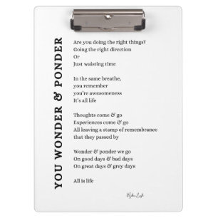 Wonder ponder self love care poem poster wall art clipboard