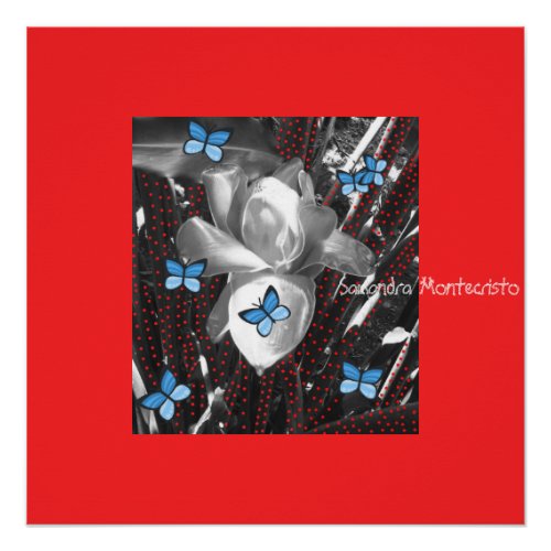 Wonder Rose Red Ants  Blue Butterflies Poster