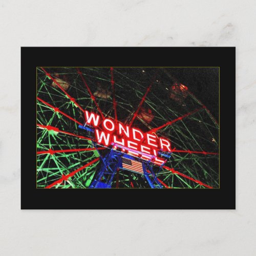 Wonder Wheel Neon Coney Island NY postcard