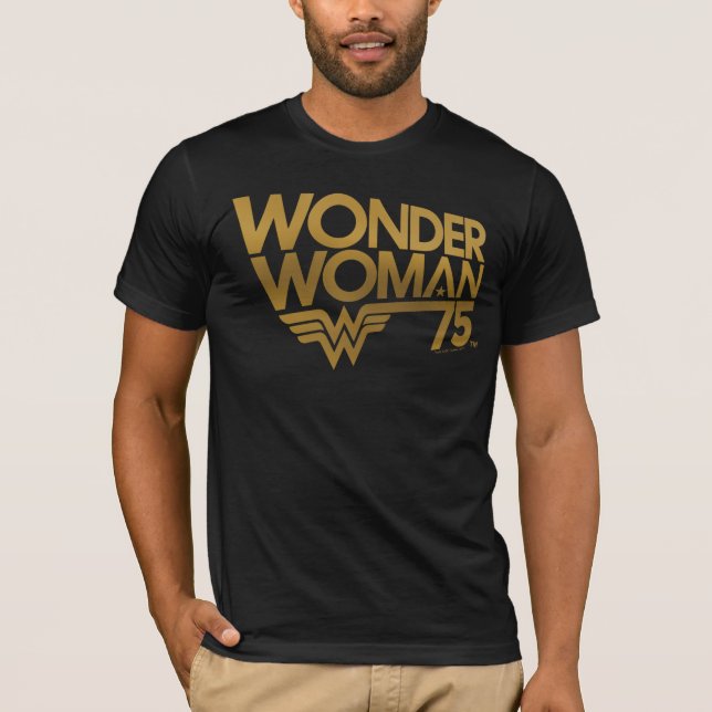 Wonder Woman 75th Anniversary Gold Logo T-Shirt (Front)