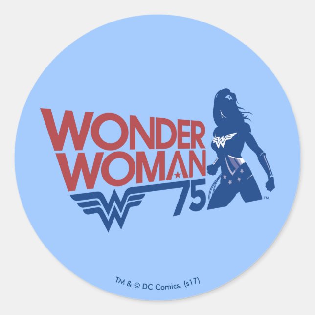 Wonder Woman 75th Anniversary Red & Blue Logo Classic Round Sticker (Front)