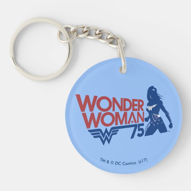 Wonder Woman 75th Anniversary Red & Blue Logo Keychain (Front)