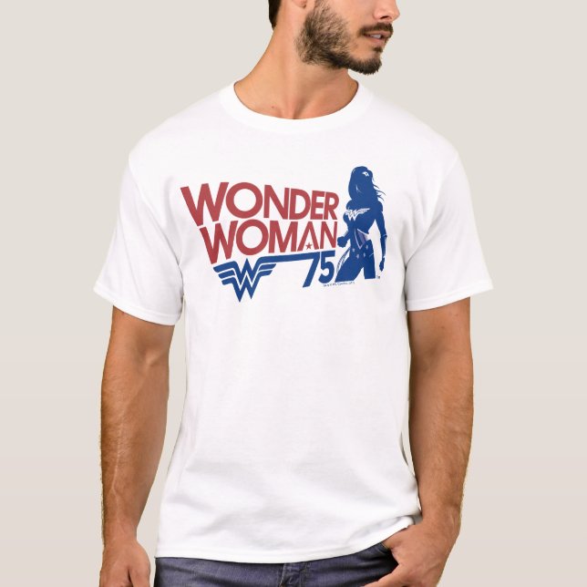 Wonder Woman 75th Anniversary Red & Blue Logo T-Shirt (Front)