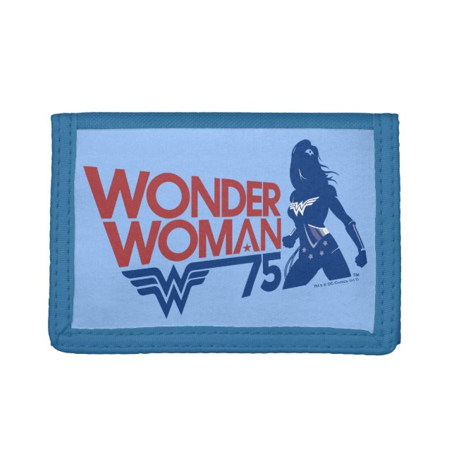 Wonder Woman 75th Anniversary Red & Blue Logo Trifold Wallet (Front)