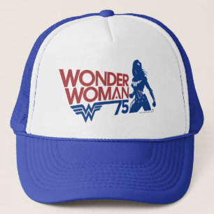 Wonder Woman 75th Anniversary Red & Blue Logo Trucker Hat