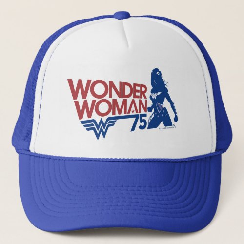 Wonder Woman 75th Anniversary Red  Blue Logo Trucker Hat