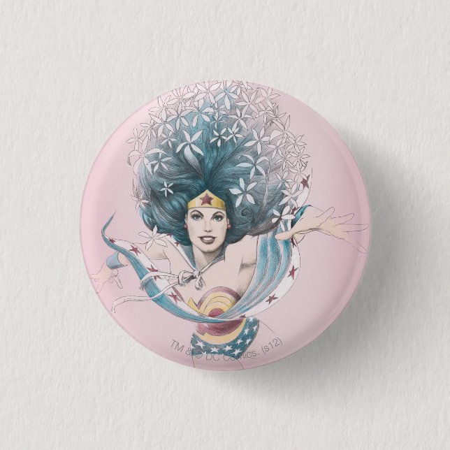 Wonder Woman and Flowers Pinback Button (Front)