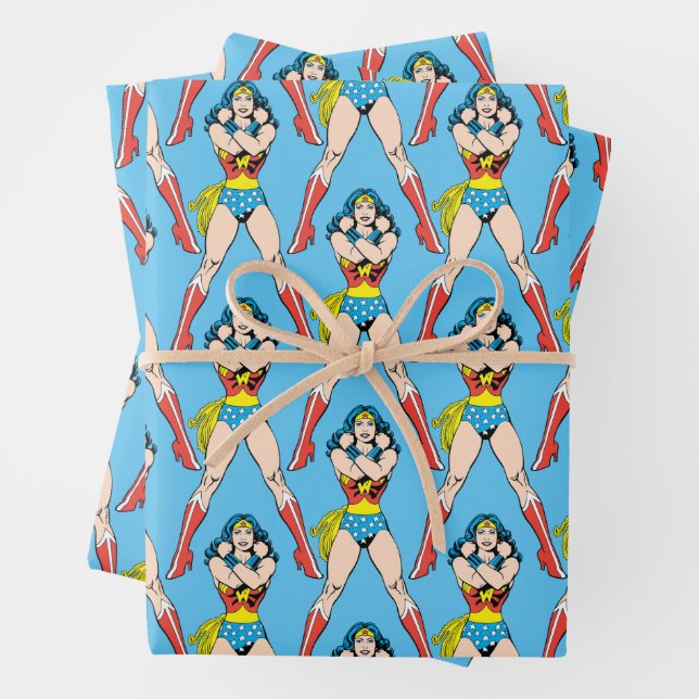 Wonder Woman Arms Crossed Wrapping Paper Sheets (In situ)