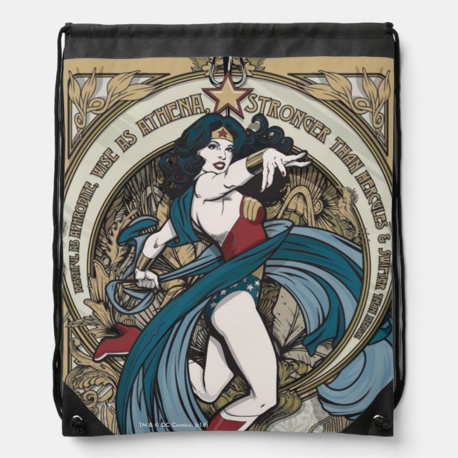 Wonder Woman Art Nouveau Panel Drawstring Bag (Front)