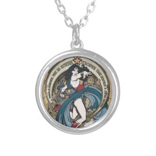 Wonder Woman Art Nouveau Panel Silver Plated Necklace