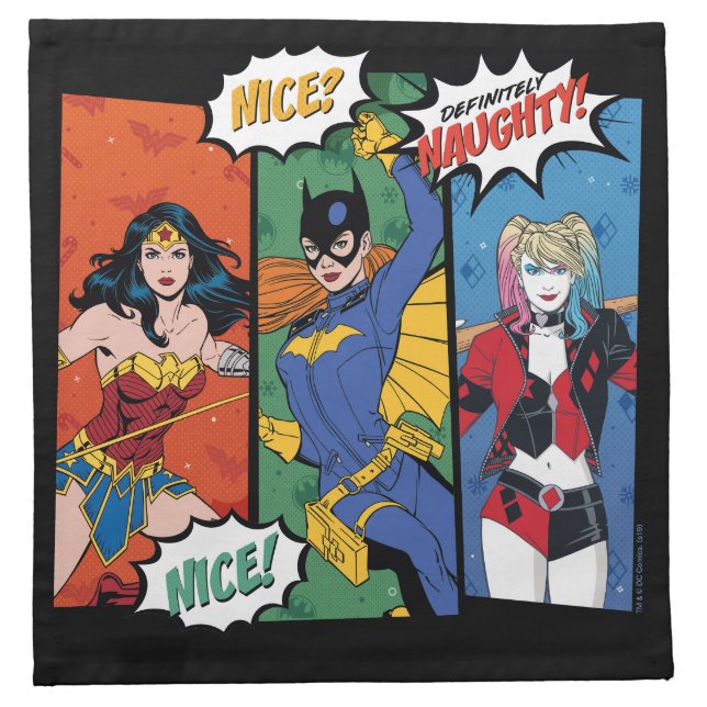 Wonder Woman, Batgirl, & Harley Quinn Holiday Cloth Napkin (Front)