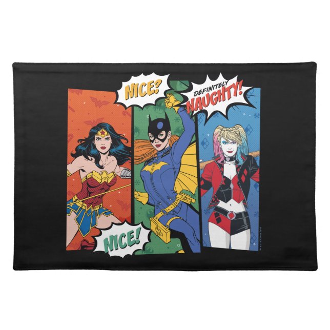 Wonder Woman, Batgirl, & Harley Quinn Holiday Cloth Placemat (Front)