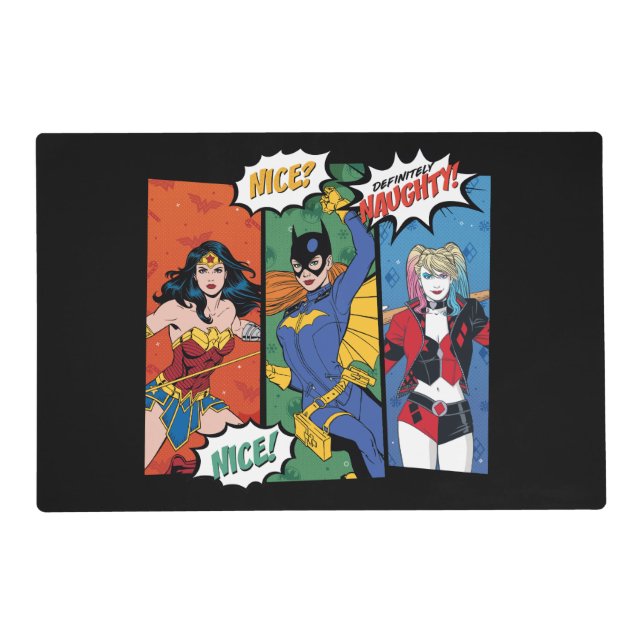 Wonder Woman, Batgirl, & Harley Quinn Holiday Placemat (Front)