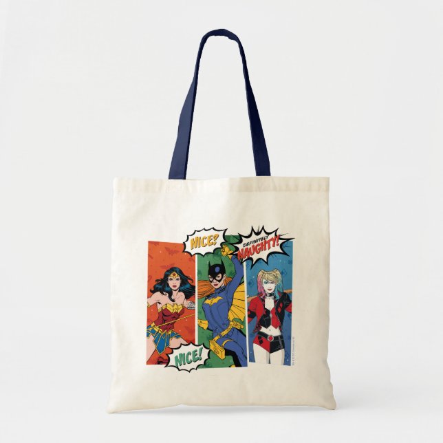 Wonder Woman, Batgirl, & Harley Quinn Holiday Tote Bag (Front)