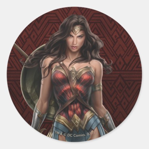 Wonder Woman Battle_Ready Comic Art Classic Round Sticker