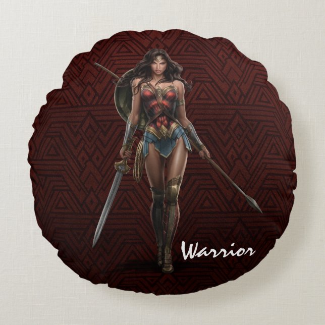 Wonder Woman Battle-Ready Comic Art Round Pillow (Front)