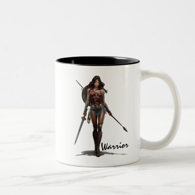 Wonder Woman Battle-Ready Comic Art Two-Tone Coffee Mug (Right)