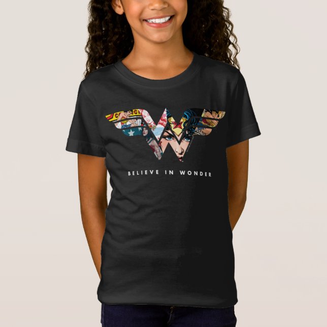 Wonder Woman "Believe In Wonder" Collage Logo T-Shirt (Front)