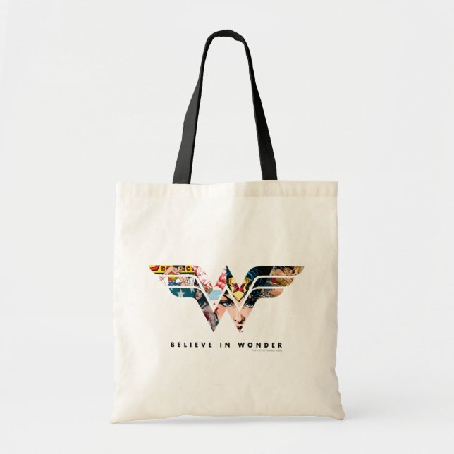 Wonder Woman "Believe In Wonder" Collage Logo Tote Bag (Front)