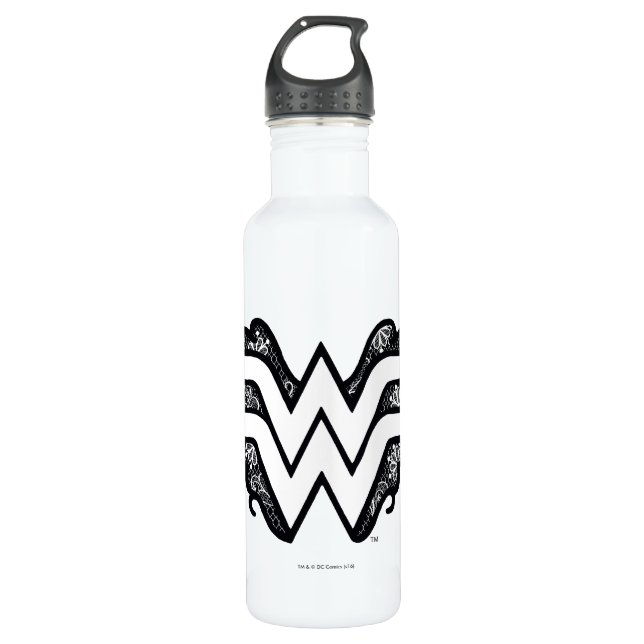 Wonder Woman Black Lace Logo Water Bottle (Front)