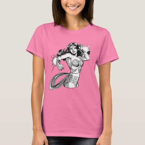 Wonder Woman Black  White Defend T_Shirt