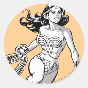 Wonder Woman Black & White Lasso Classic Round Sticker
