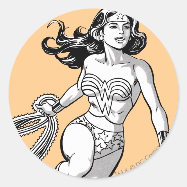 Wonder Woman Black & White Lasso Classic Round Sticker (Front)