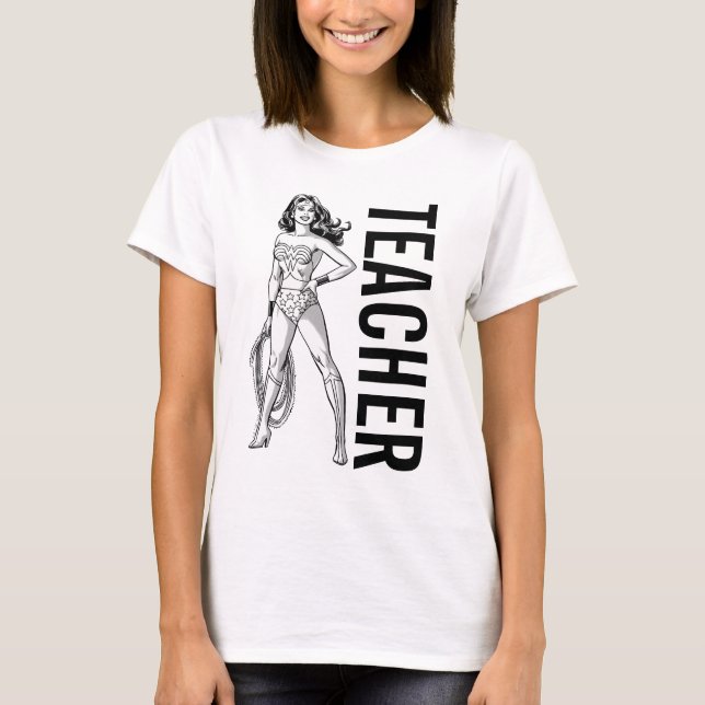 Wonder Woman Black & White Pose Teacher T-Shirt (Front)