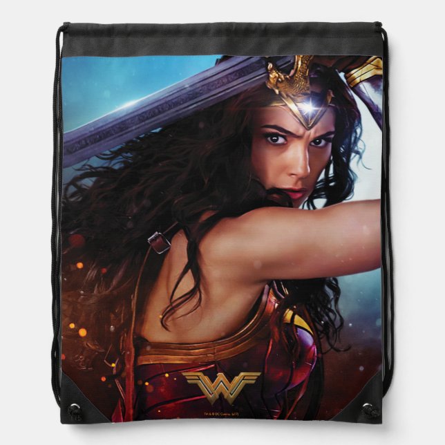 Wonder Woman Blocking With Sword Drawstring Bag (Front)