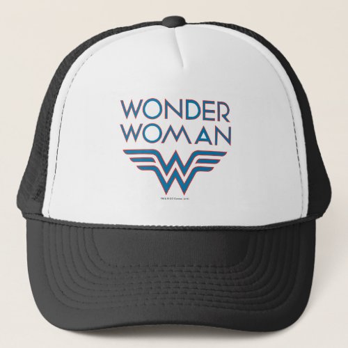 Wonder Woman Blue and Red Retro Logo Trucker Hat