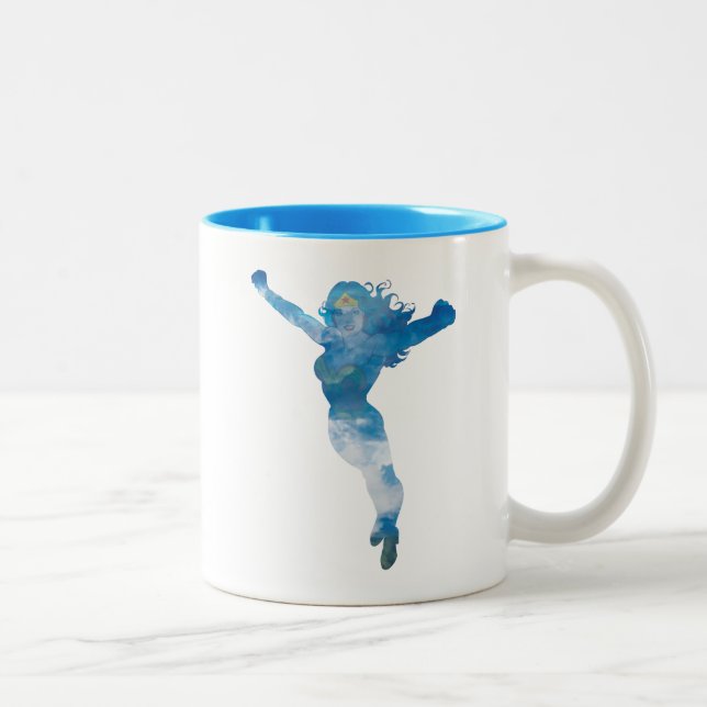 Wonder Woman Blue Sky Silhouette Two-Tone Coffee Mug (Right)
