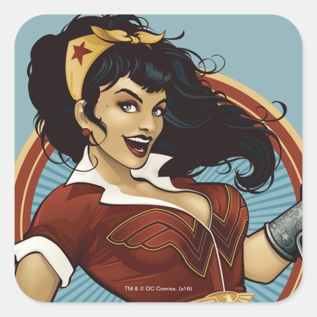 Wonder Woman Bombshell Name Graphic Square Sticker (Front)