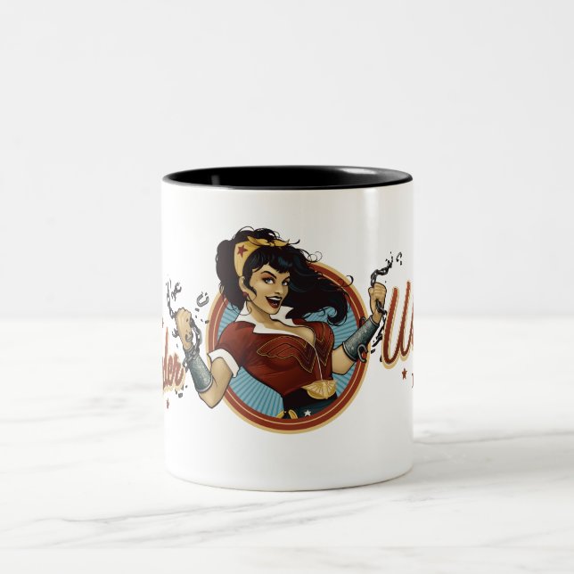 Wonder Woman Bombshell Name Graphic Two-Tone Coffee Mug (Center)