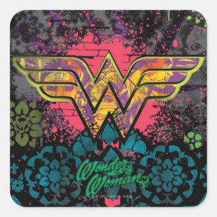 Wonder Woman Brick Wall Collage Square Sticker