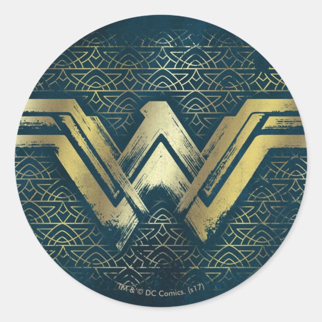 Wonder Woman Brushed Gold Symbol Classic Round Sticker (Front)