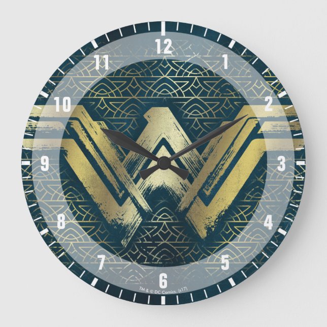 Wonder Woman Brushed Gold Symbol Large Clock (Front)