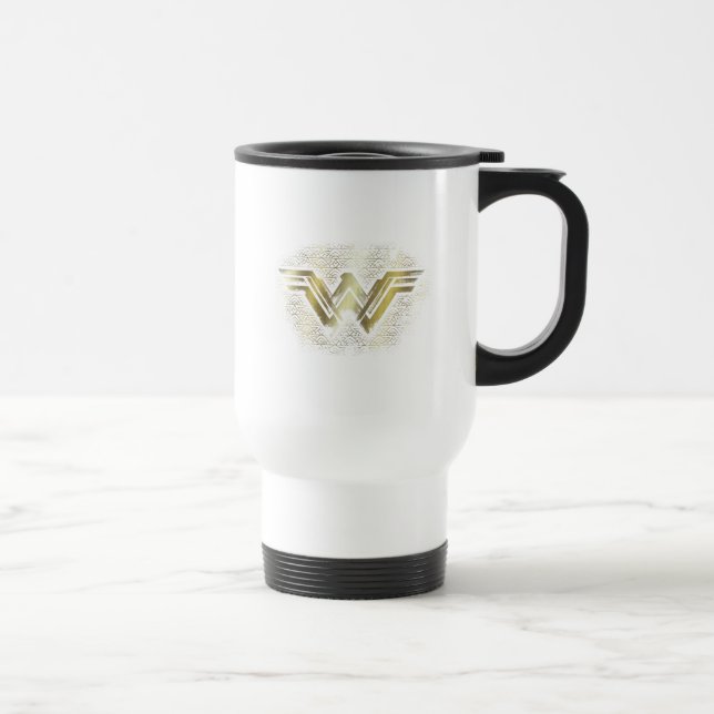 Wonder Woman Brushed Gold Symbol Travel Mug (Right)