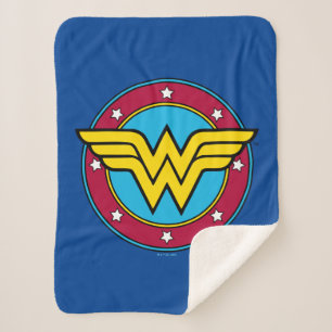 Wonder Woman Circle & Stars Vintage Logo Sherpa Blanket
