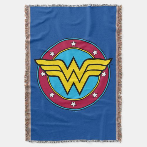 Wonder Woman  Circle  Stars Vintage Logo Throw Blanket