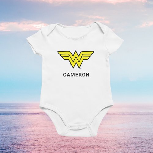 Wonder Woman  Classic Logo  Add Your Name Baby Bodysuit