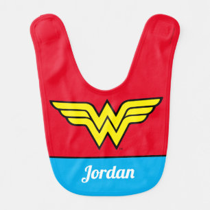 Wonder Woman Classic Logo & Name Baby Bib