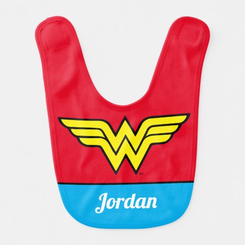 Wonder Woman  Classic Logo  Name Baby Bib