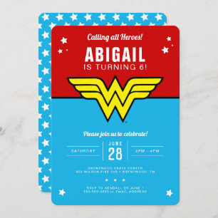 Wonder Woman - Classic Logo Stars Birthday Invitation