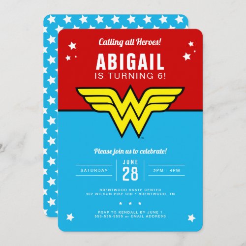 Wonder Woman _ Classic Logo Stars Birthday Invitation
