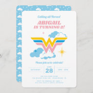 Wonder Woman Clouds Logo Birthday Invitation