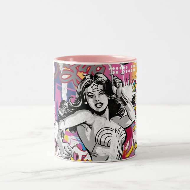 Wonder Woman Collage 3 Two-Tone Coffee Mug (Center)