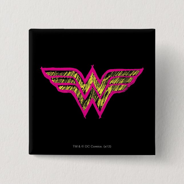 Wonder Woman Colorful Pink and Yellow Logo Pinback Button (Front)